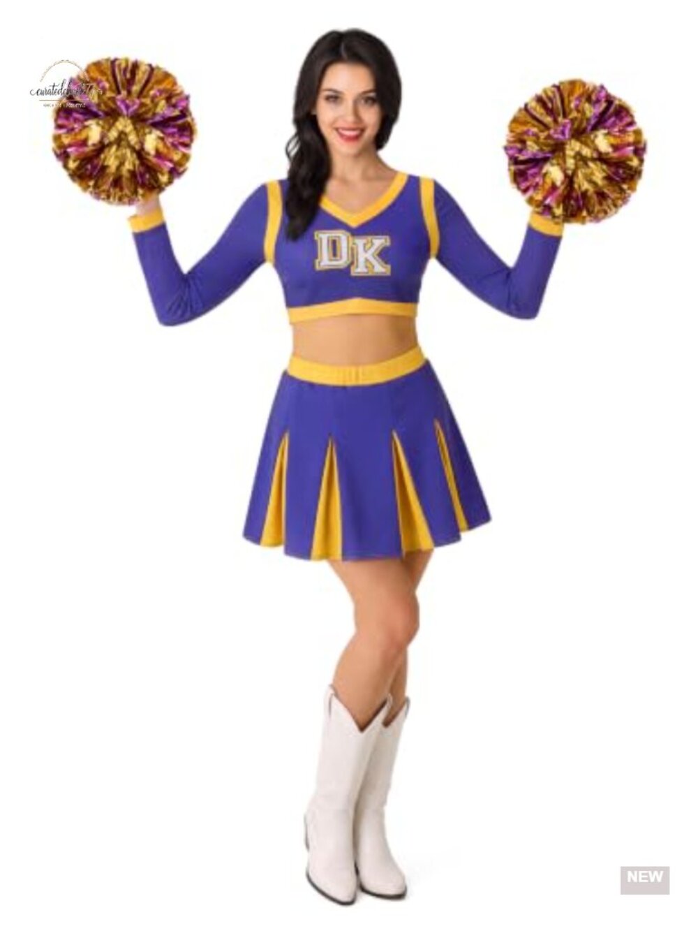 Halloween Cheerleader Costume 2-Piece Crop Top Pleated Skirt Polyester